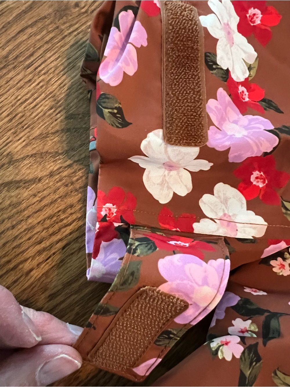 Lands' End Floral Hooded Trench Coat in Brown with Pink & Red Flowers - Picture 3 of 7